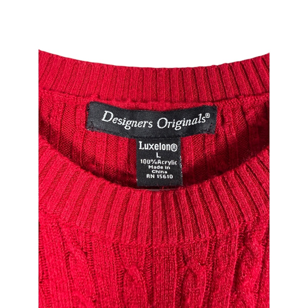Designers Originals Luxelon Red Cable Knit Crewneck Sweater Womens Large L - Picture 2 of 4